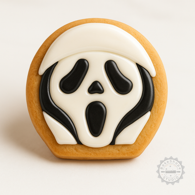 Decorated example 1 of Scream Cookie Cutter Set, Ghost Face Fondant Stamps, Halloween Shape Cutter, 6 Pieces, Sizes S/M/L