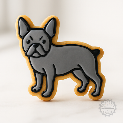 Decorated example 1 of Boston Terrier Cookie Cutter and Stamp Set, 6 Piece, Dog Shape, Fondant Mold Tools