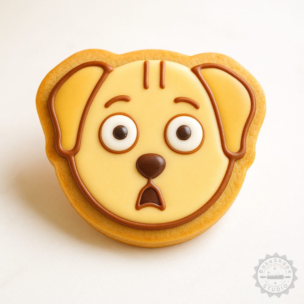 Decorated example 1 of Shocked Dog Shape Cutter and Stamp Set, Cookie and Fondant Molds, 6-Piece, S/M/L