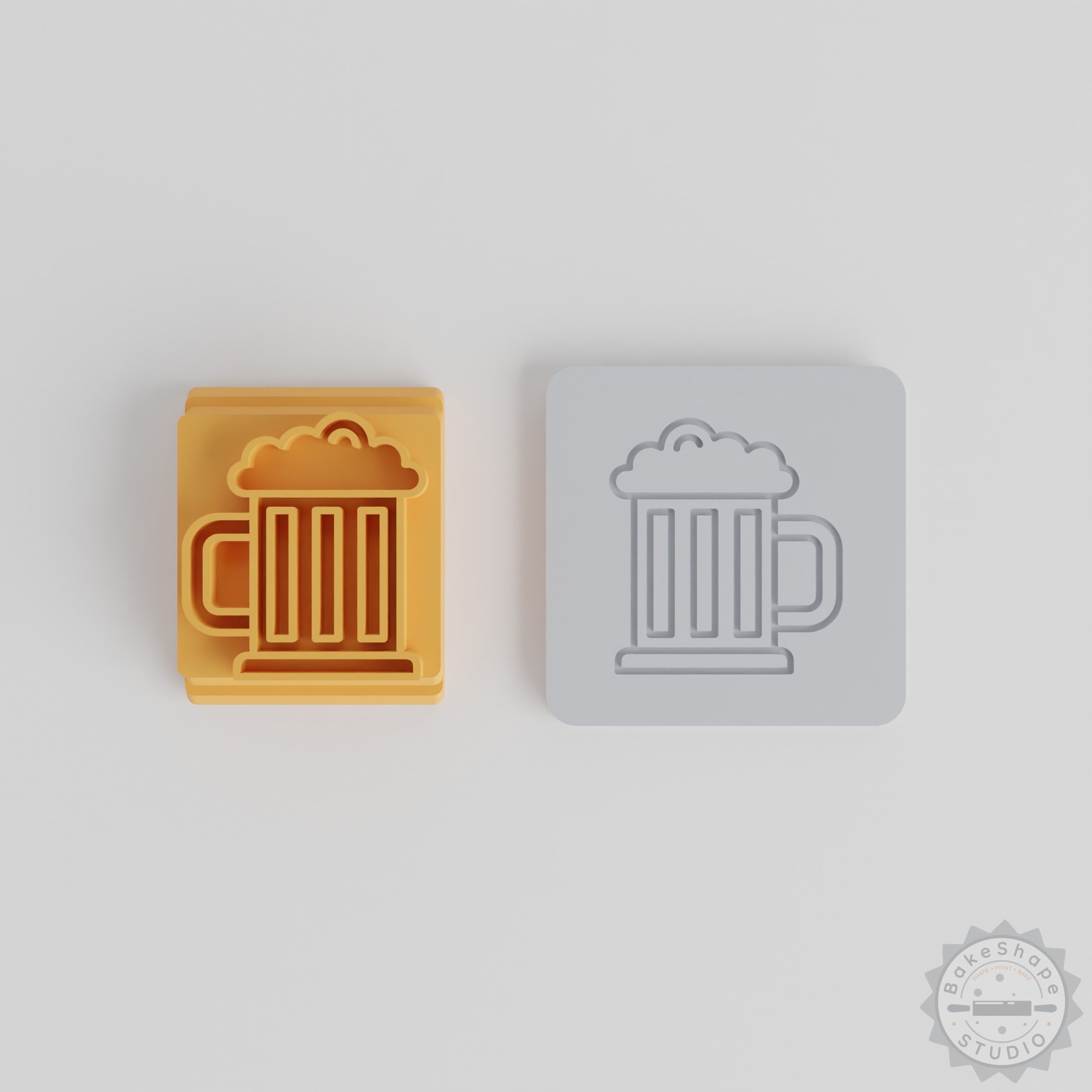 "Beers Stamp Tile Set, 5 Motif Sizes for Clay, Fondant, Cookies, Soft Materials, Beer Mug Party Designs"