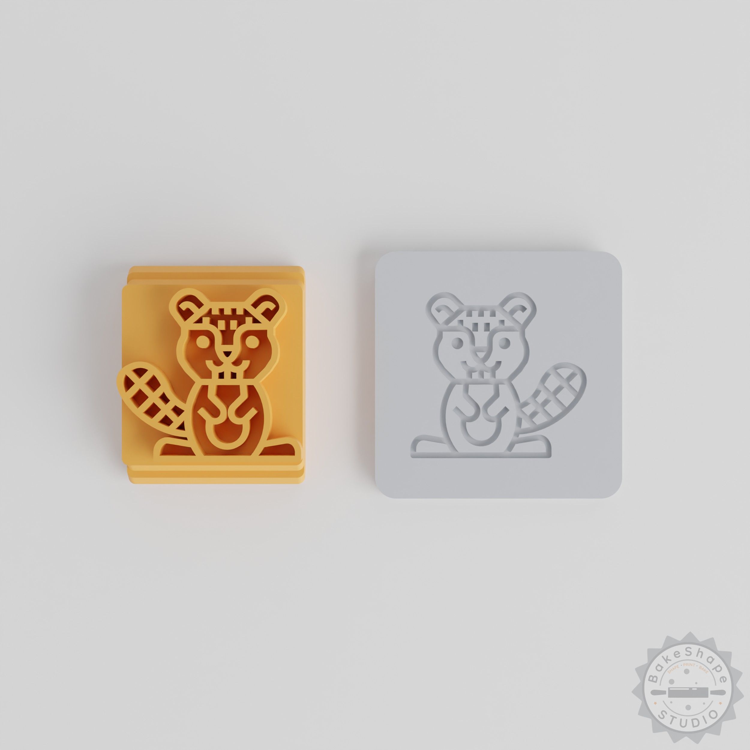 Beaver Stamp Tile Set, 5-Piece, Animal Motif, Wildlife Design, Multiple Sizes for Clay, Cookies, Fondant