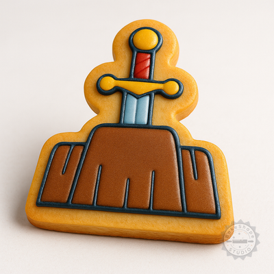 Decorated example 1 of Sword Shape Cutter and Stamp for Cookies, Fondant, 3 Sizes - Fantasy Magic Blade Design Set