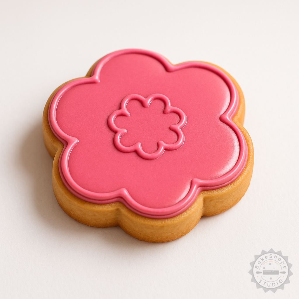 Decorated example 1 of Petunia Flower Cookie Cutter and Stamp Set, 6-Piece Fondant Tools for Baking