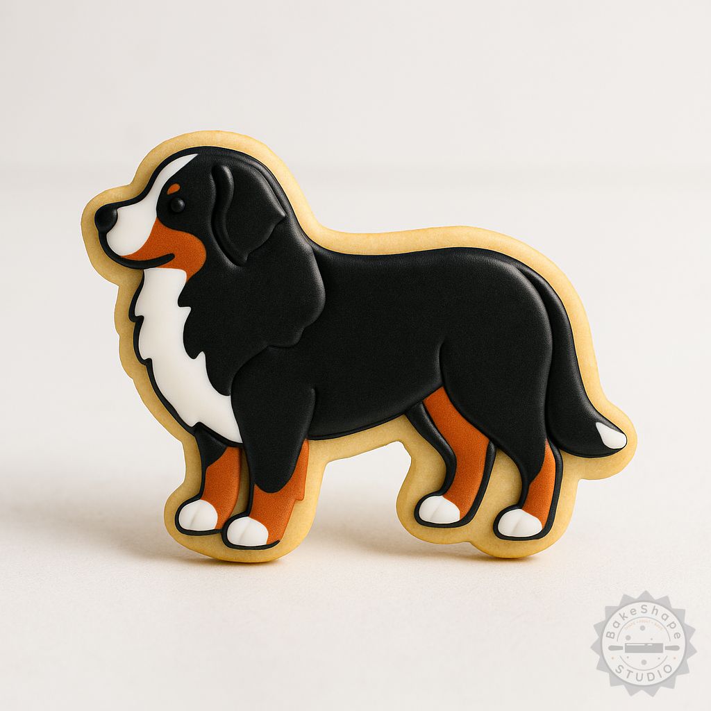 Bernese Mountain Dog cookie cutter and stamp set STL for 3D printing in small, medium, and large sizes