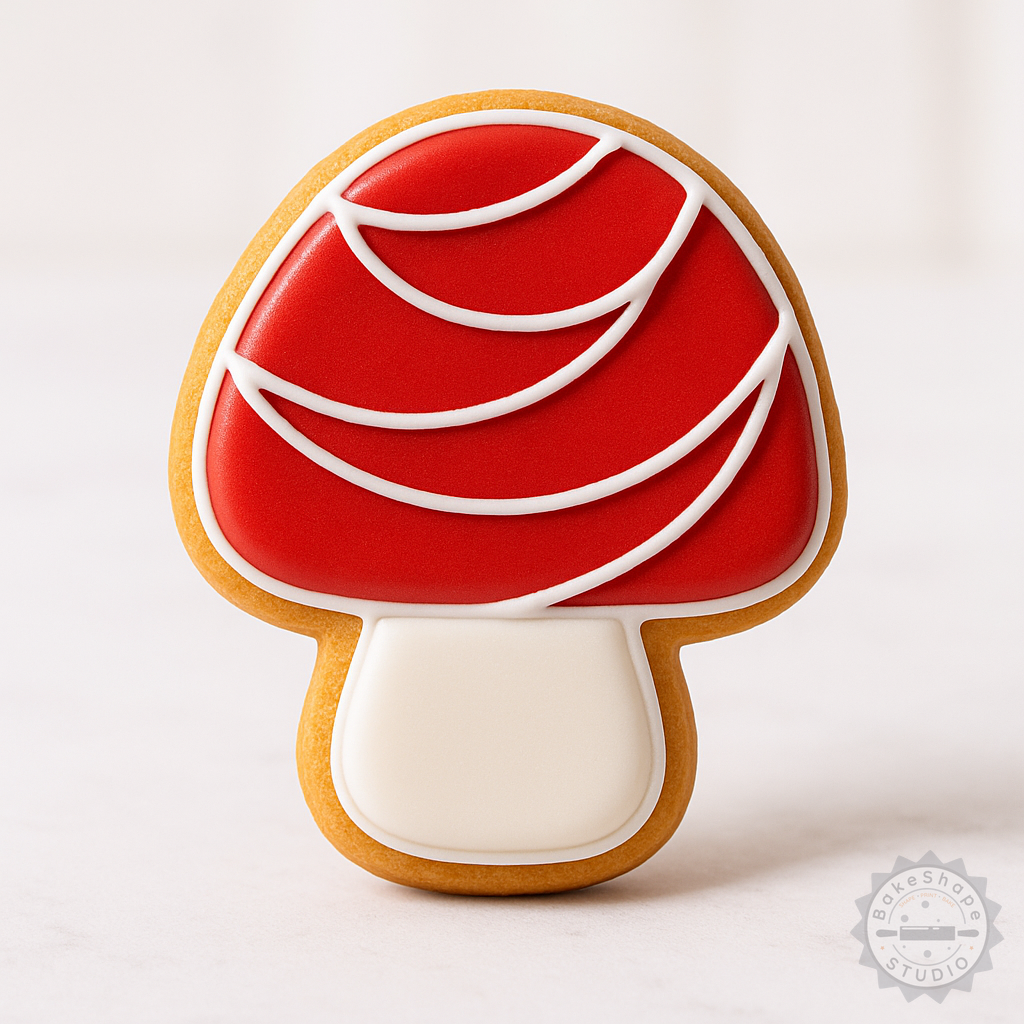Decorated example 1 of Mushroom Shape Cutter and Stamp Set, Perfect for Cookies and Fondant, 6-Piece, S/M/L Sizes