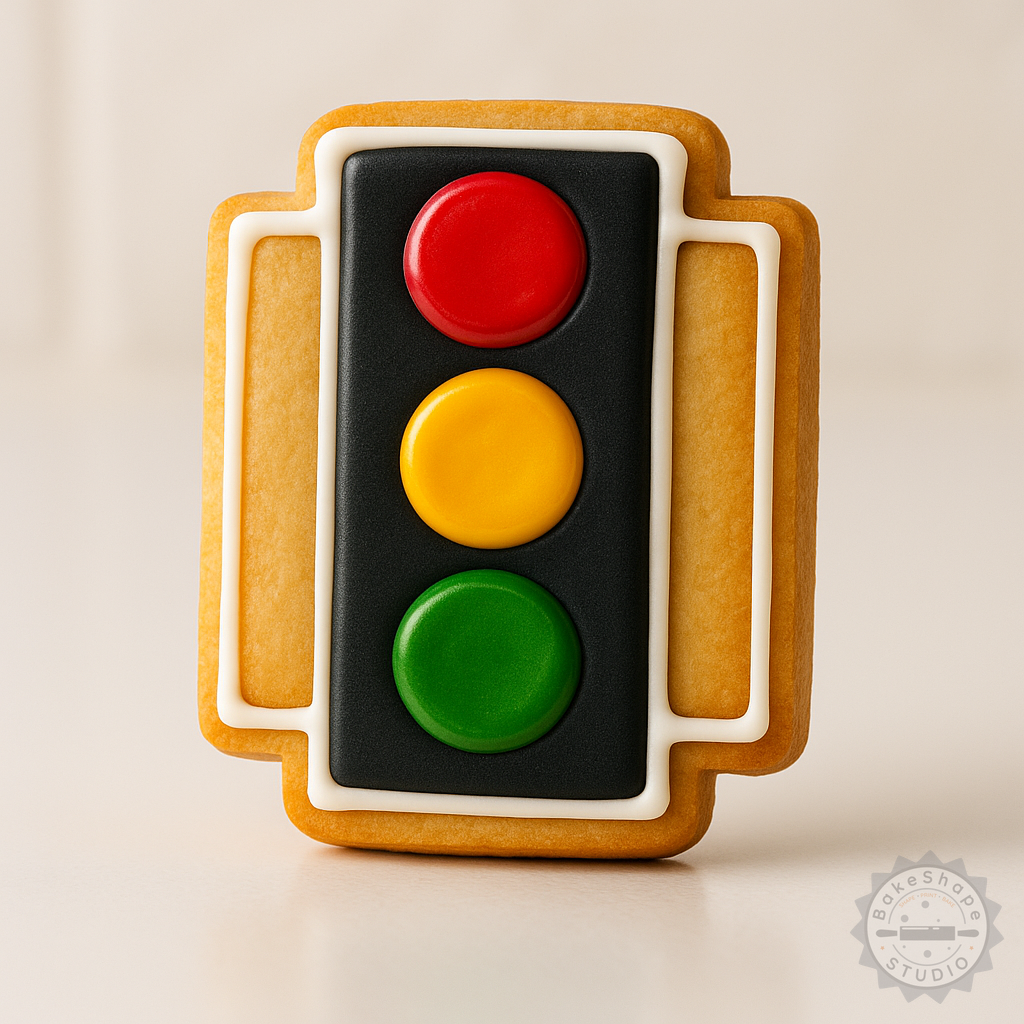Decorated example 1 of Traffic Light Cookie Shape Cutter and Stamp, 6-Piece Set for Cookies, Fondant, Sizes S/M/L