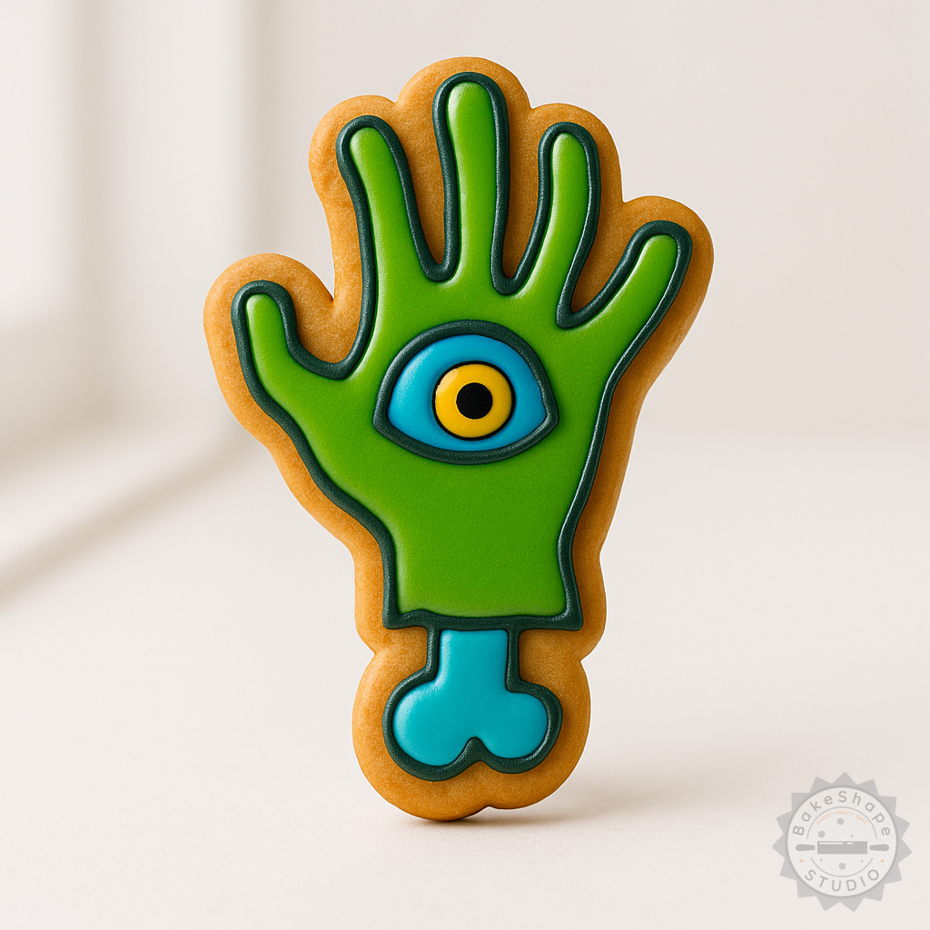 Decorated example 1 of Zombie Hand Cookie Cutter & Stamp Set, 6-Piece, S/M/L, Perfect for Halloween Cookies & Fondant