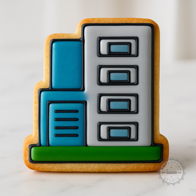 Decorated example 1 of Office Cookie Cutter Set, Building and Skyscraper Design, 6-Piece, Perfect for Cookies and Fondant