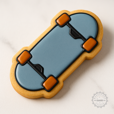 Decorated example 1 of 3-In-1 Skateboard Cookie & Fondant Cutter Set, Skateboarding Gear Shapes