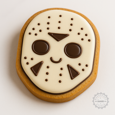 Decorated example 1 of Jason Halloween Cookie Cutter Set, 6-Piece Fondant Stamps in S/M/L Sizes, Spooky Face and Scary Mask Designs