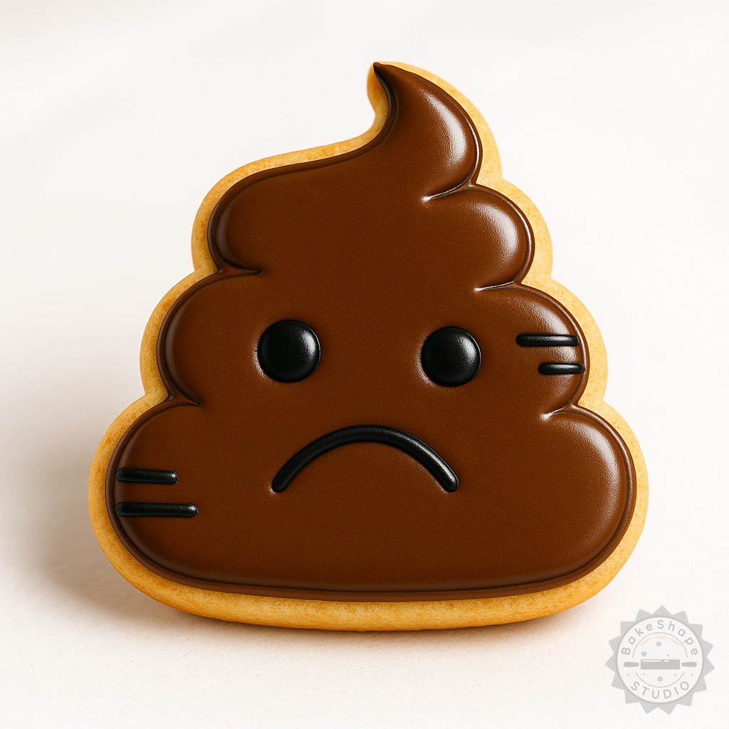 Decorated example 1 of Poop Emoji Cookie Cutter Set, 6-Piece Collection for Cookies & Fondant, Multiple Sizes S/M/L