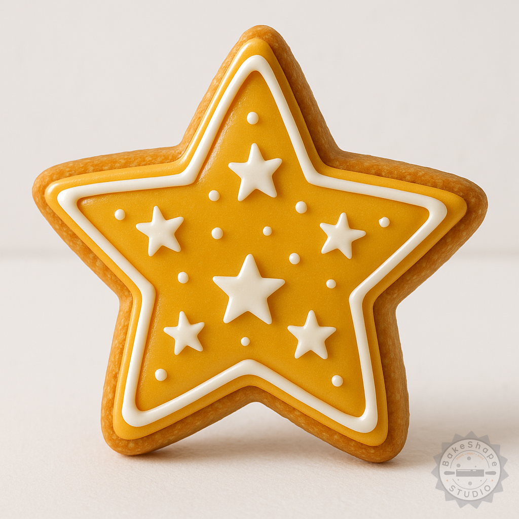 Decorated example 1 of Star Shape Cutter and Stamp Set, Perfect for Cookies, Fondant, 6-Piece Set, Multi-Size S/M/L