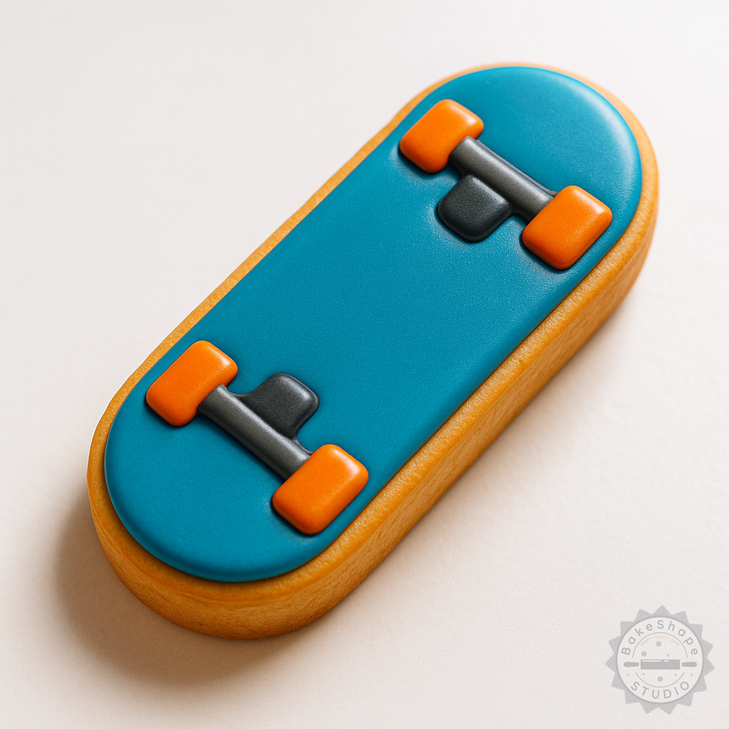 Decorated example 1 of Skateboard Shape Cutter & Stamp Set, Perfect for Cookies or Fondant