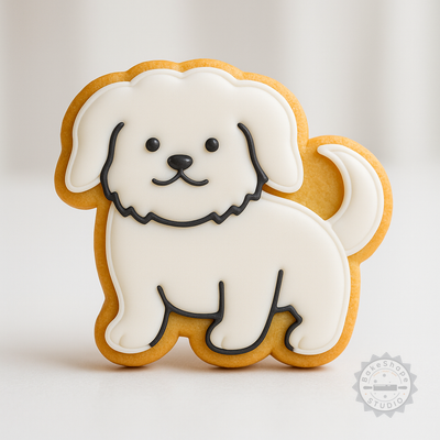 Decorated example 1 of Maltese Dog Cookie Cutter & Stamp Set, 6-Piece, S/M/L, for Fondant & Baking