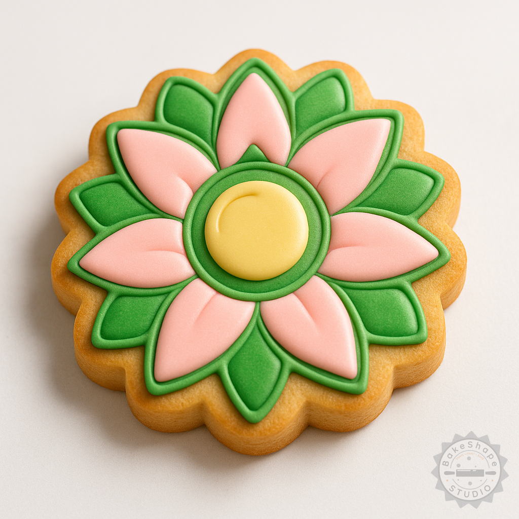 Decorated example 1 of Water Lilly Cookie Cutter Set, 6-Piece Fondant Stamps, S/M/L Größen, Lotus Flower Baking Tools