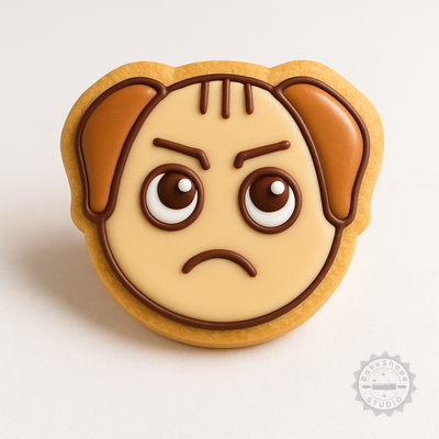Decorated example 1 of Annoyed Dog Cookie Cutter Set, 6 Piece Shape and Stamp for Fondant, Sizes S/M/L