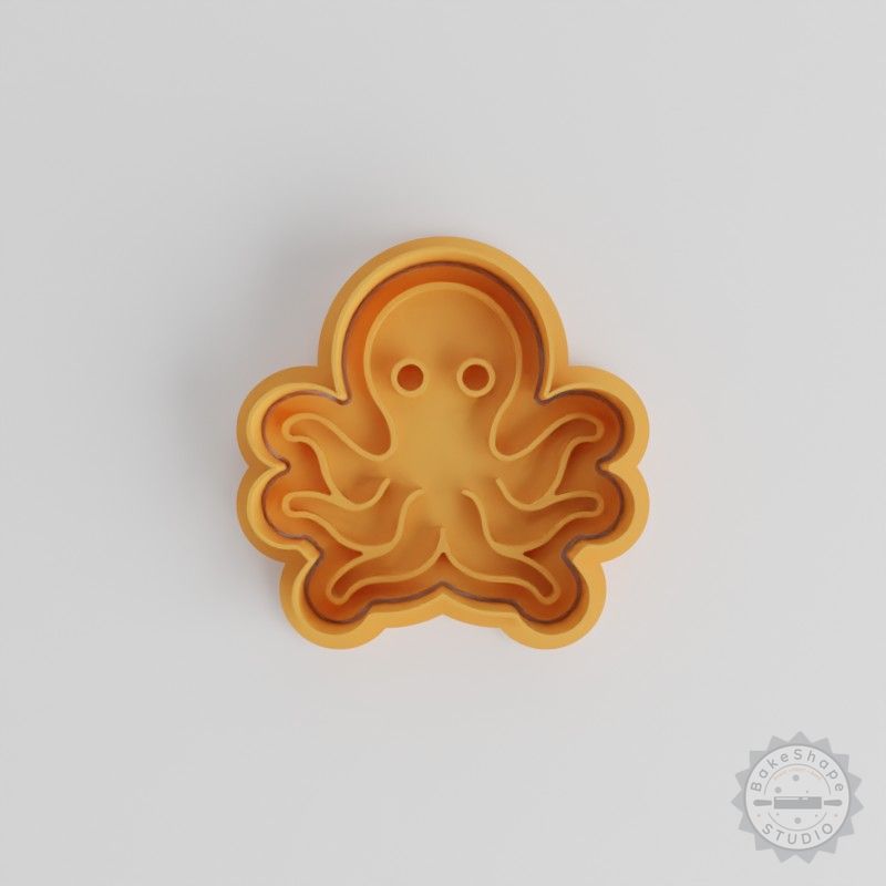Octopus Shape Cookie Cutter Set, Stamp, Fondant, Marine Animal Designs, 6 Pieces, Sizes S/M/L