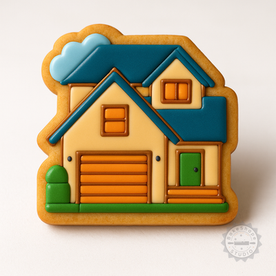 Decorated example 1 of House Shape Cutter and Stamp Set, Perfect for Cookies, Fondant, 3 Sizes, 6 Pieces