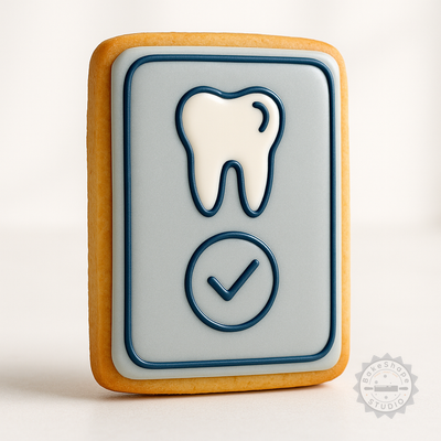 Decorated example 1 of Dental Check Cookie Cutter and Stamp Set, 6-Piece, Perfect for Cookies, Fondant, Sizes S/M/L