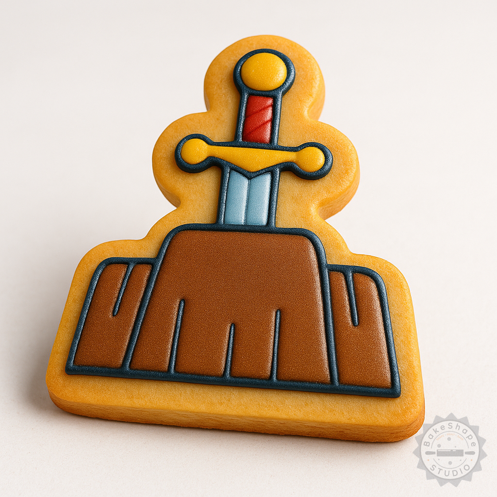 Decorated example 1 of Sword Shape Cutter and Stamp for Cookies, Fondant, 3 Sizes - Fantasy Magic Blade Design Set