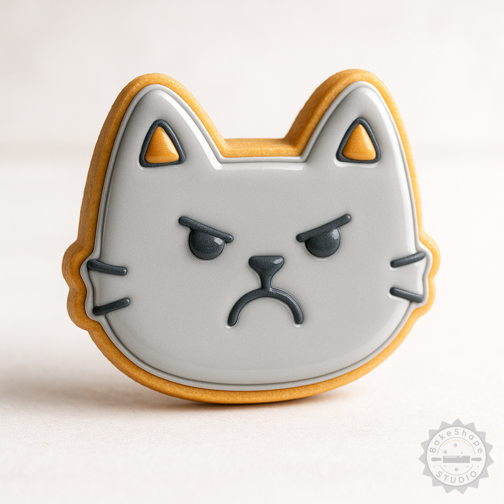 Decorated example 1 of Angry Face Cookie Cutter and Stamp Set, 6-Piece, Perfect for Fondant, 3 Sizes S/M/L