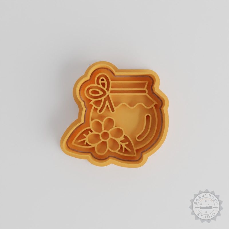 Honey Jar with Flower Cookie Cutter Set, 6-Piece Fondant Stamp, S/M/L Sizes