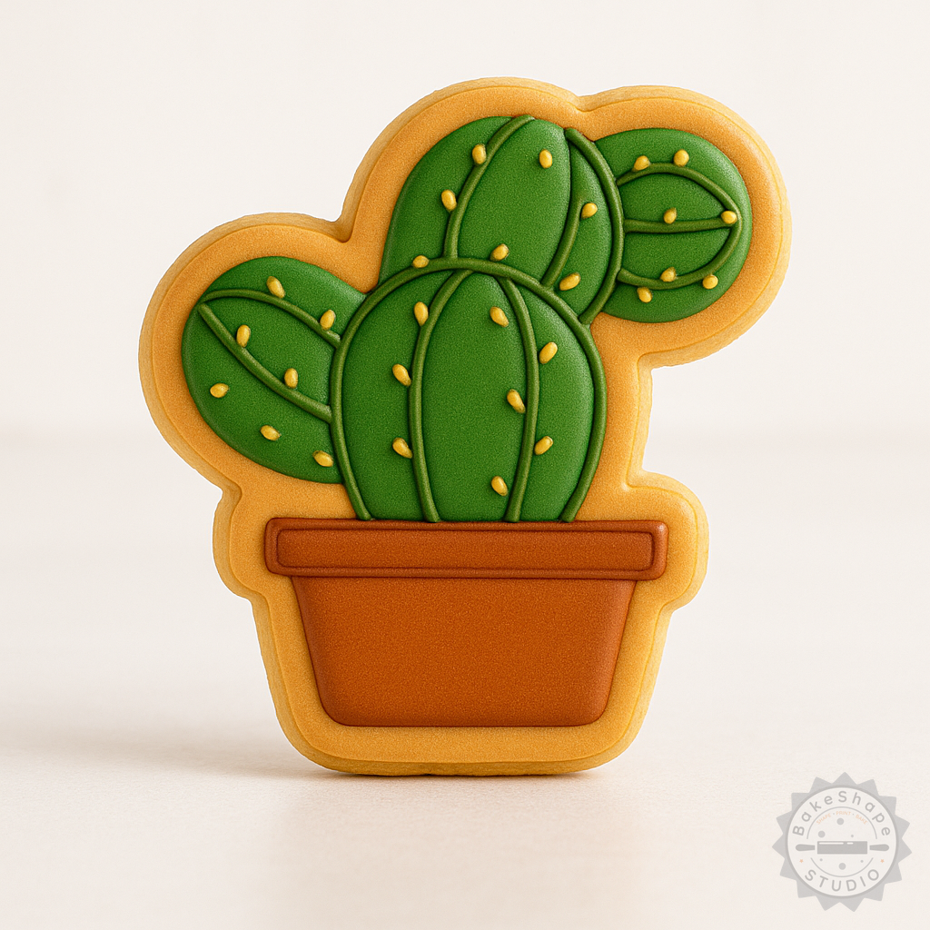 Decorated example 1 of Bunny Ear Cactus Cookie Cutter Set, Fondant Stamp, S/M/L Sizes, 6-Piece Baking Cactus Shape Tool