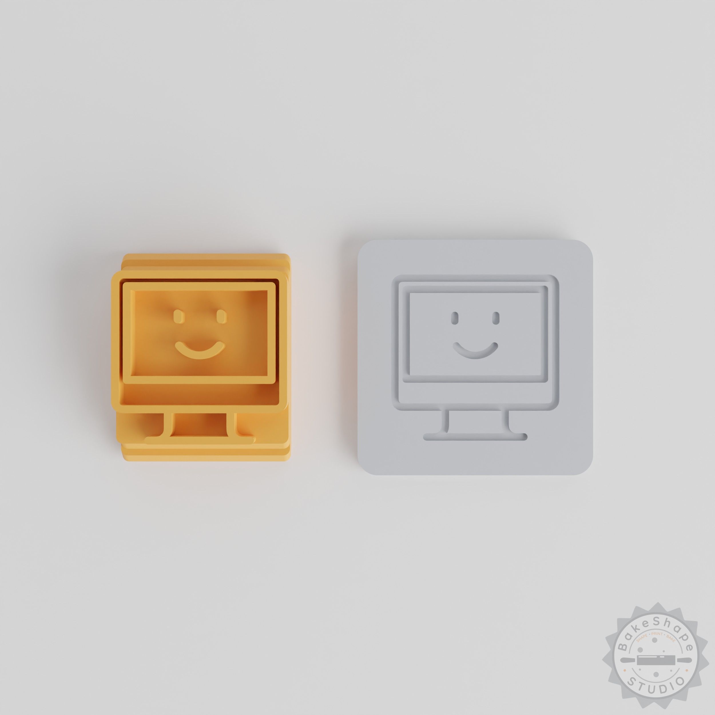 Kawaii Computer Stamp Set, 5-Piece, Smiling Monitor Motif, Perfect for Clay, Cookies, Fondant, Soft Materials