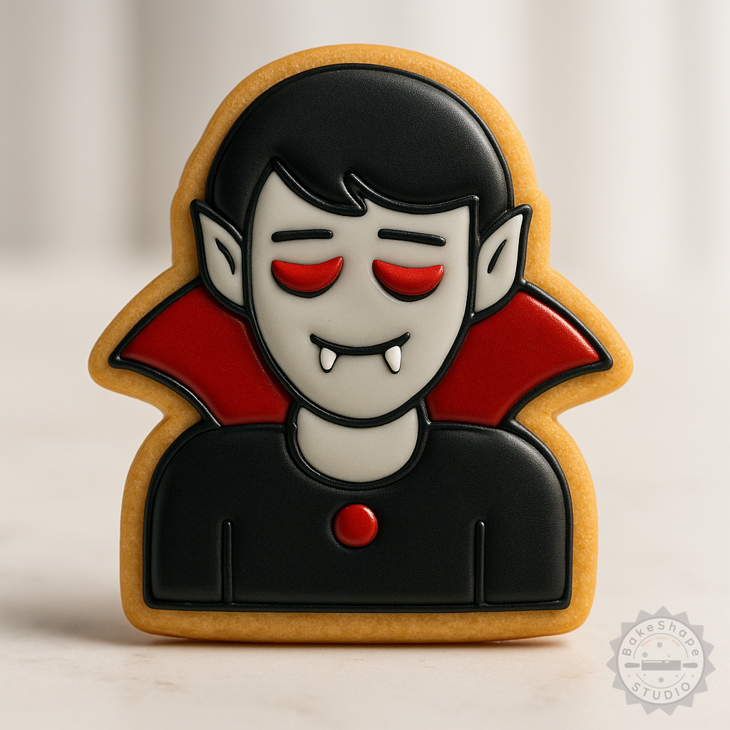 Decorated example 1 of Vampire Cookie Cutter and Stamp Set, 6-Piece Shape Cutter for Halloween Cookies, Fondant