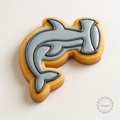 Decorated example 1 of Hamer Head Shark Cutter and Stamp Set, Cookie and Fondant Decorating Tool with 3 Sizes