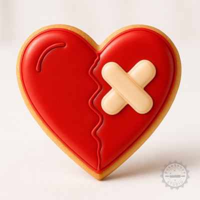 Decorated example 1 of Broken Heart Cookie Shape Cutter & Stamp Set, 6 Pieces, Perfect for Fondant & Cookies