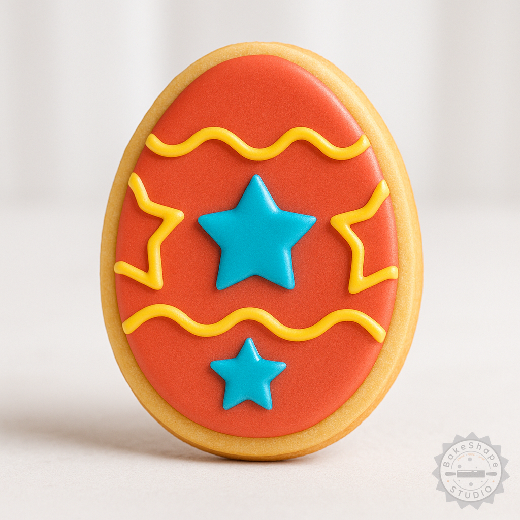 Decorated example 1 of Easter Egg Shape Cutter and Stamp Set for Cookies and Fondant, 3 Sizes, 6 Pieces
