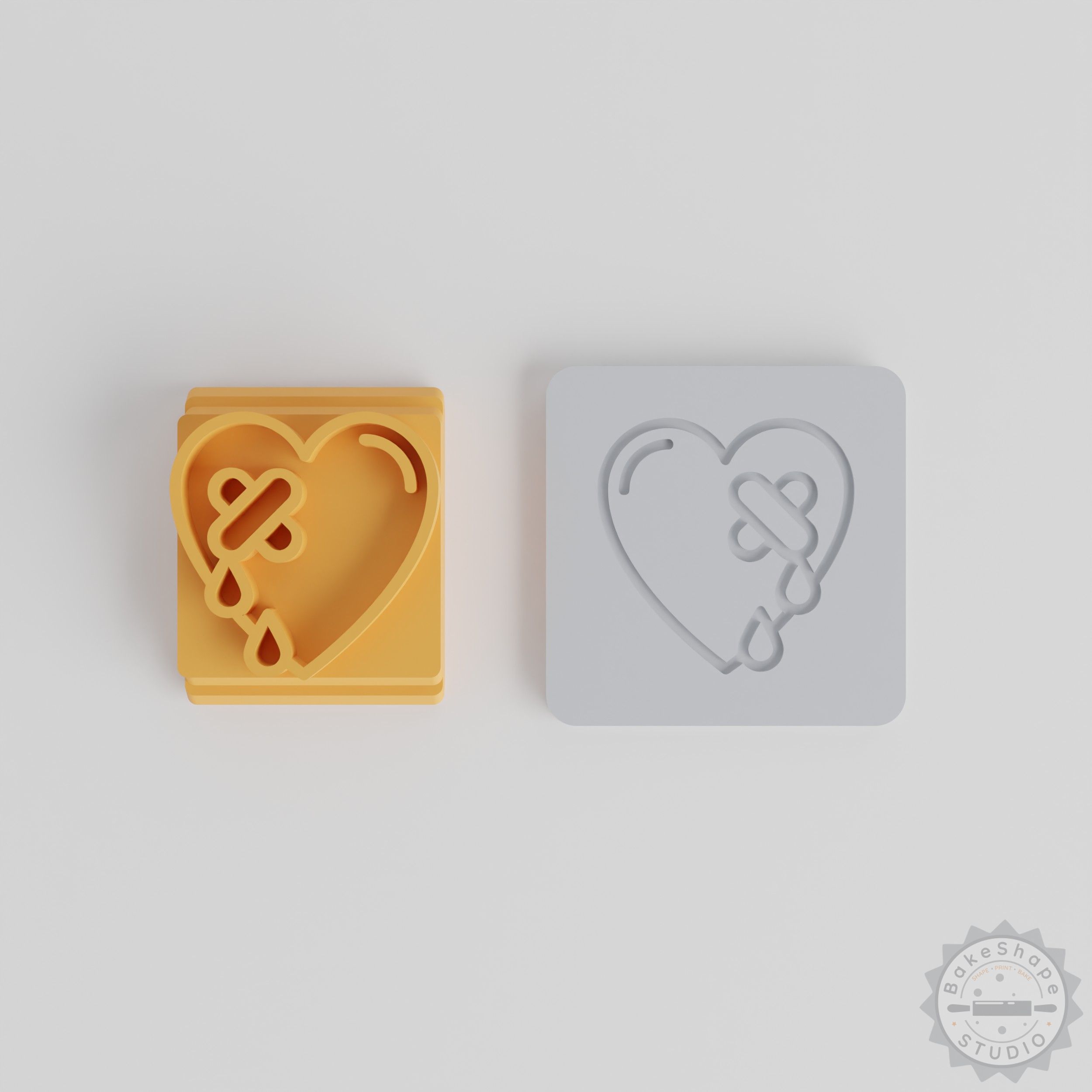 Broken Heart Stamp Tile Set, 5 Sizes, Heartache Design for Clay, Cookies, Fondant