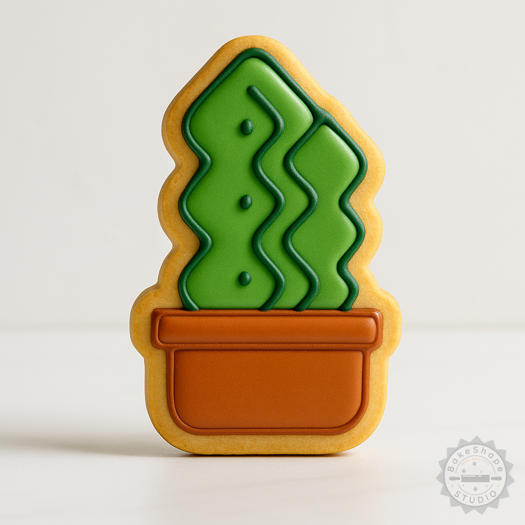 Decorated example 1 of Zig Zag Cactus Cookie Cutter Set, Wavy Cactus Fondant Stamp, 6-Piece, S/M/L Sizes