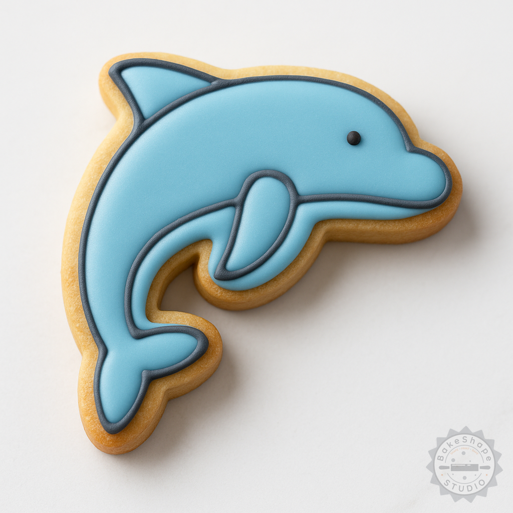 Decorated example 1 of Dolphin Shape Cutter and Stamp Set, Perfect for Cookie and Fondant, Includes Sizes S/M/L, 6-Piece Variety