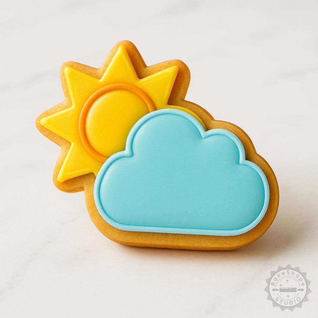 Cloud Sun cookie cutter and stamp set STL for 3D printing in three sizes for baking and fondant decoration