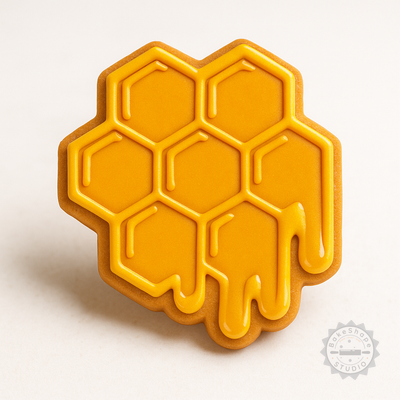 Decorated example 1 of Honey-Themed Cookie Cutter & Stamp Set, 6-Piece, Organic Honey, S/M/L Sizes, Perfect for Cookies & Fondant