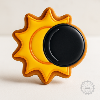 Decorated example 1 of Eclipse Shape Cutter and Stamp Set, 6-Piece, Cookie and Fondant Tool, S/M/L Sizes
