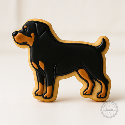 Decorated example 1 of Rottweiler Cookie Cutter Set, 6-Piece Shape & Stamp, S/M/L Sizes for Fondant or Cookies