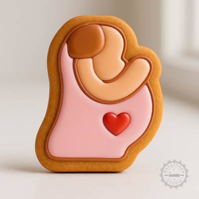 Decorated example 1 of Pregnant Mom Cookie Cutter Stamp Set, Maternity Shape Cutters, Fondant Tools, 6-Piece Set