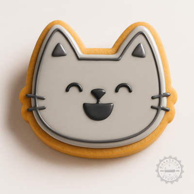 Decorated example 1 of Happy Cookie Shape Cutter & Stamp Set, 6-Piece Fondant Cutter, Smiley Design, Sizes S/M/L