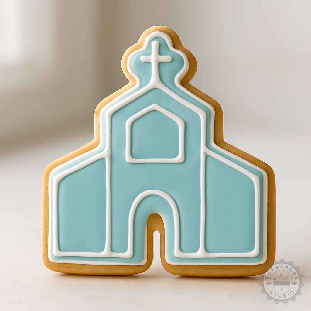 Decorated example 1 of Church Cookie Cutter and Stamp Set, 6-Piece, S/M/L Sizes, Ideal for Cookies and Fondant