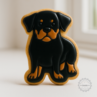 Decorated example 1 of Rottweiler Shape Cutter Stamp Set, Cookie Fondant Tool, 6-Piece, S/M/L Sizes