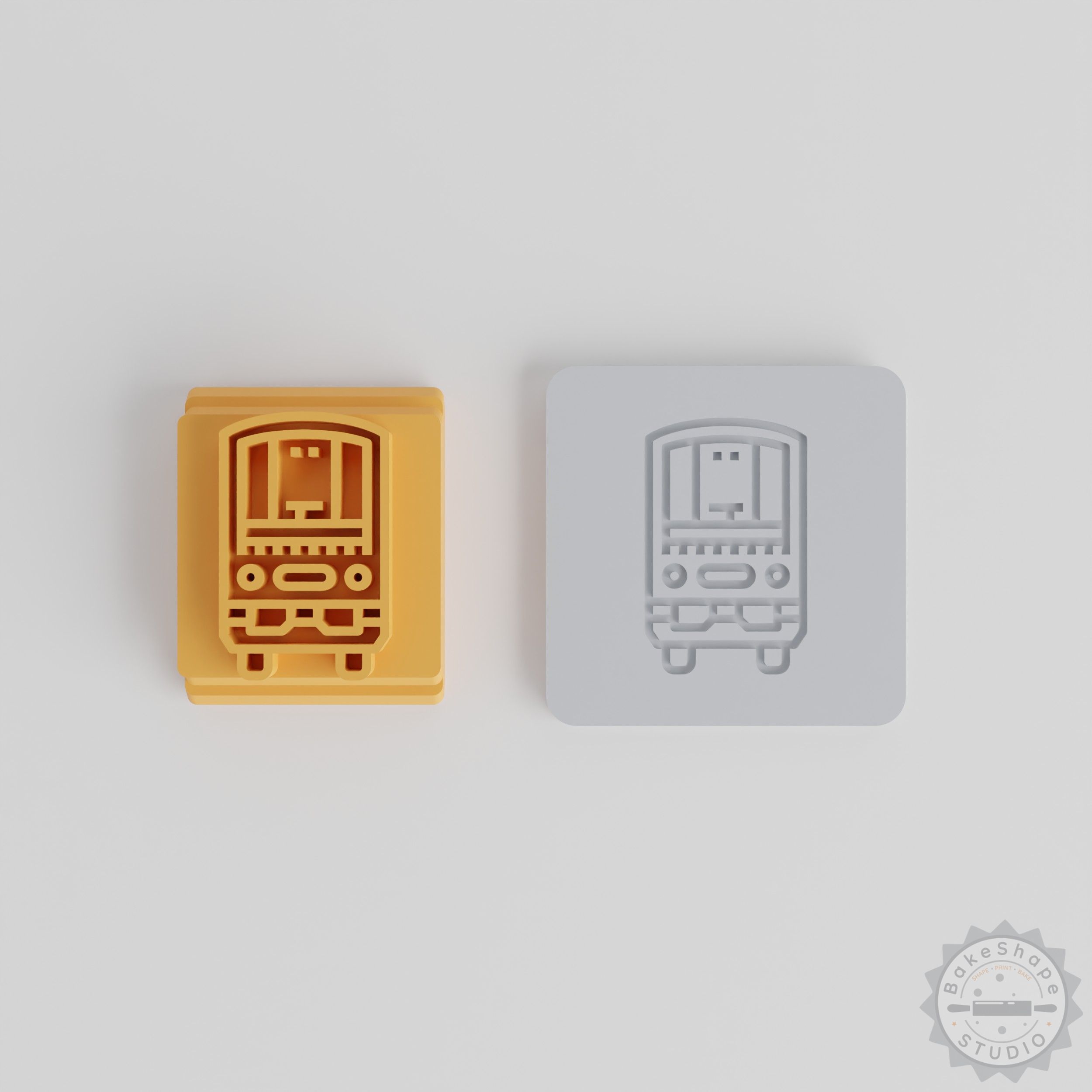 Train stamp set STL with five locomotive motif sizes for clay and cookie crafting