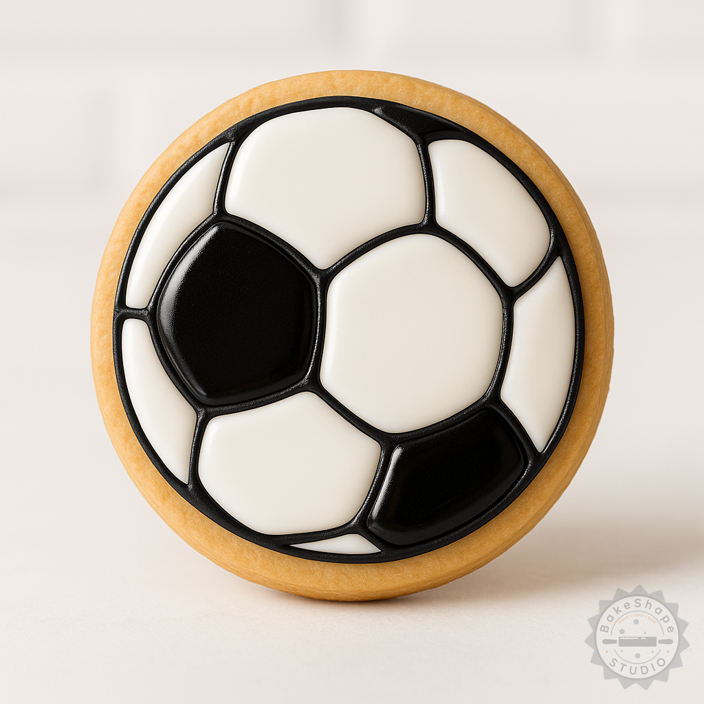 Decorated example 1 of Football Shape Cutter & Stamp Set, Perfect for Cookies & Fondant, 6-Pcs 3 Sizes - Sport, Game, Goal