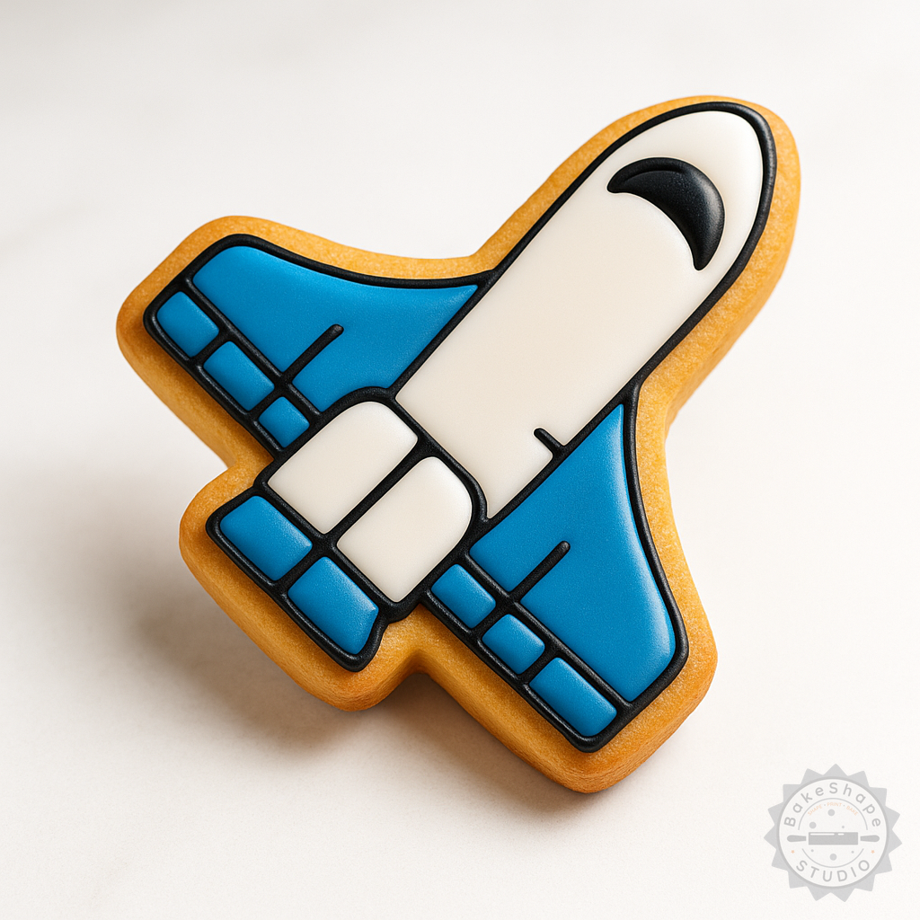 Decorated example 1 of Space Shuttle Cookie Cutter Set, Shape & Stamp for Cookies, Fondant, 6-Piece, S/M/L Sizes