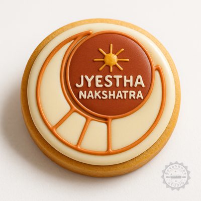 Decorated example 1 of Jyestha Nakshatra Vedic Astrology Cutter & Stamp Set, 6 Piece, Cookie Fondant Shapes in S/M/L
