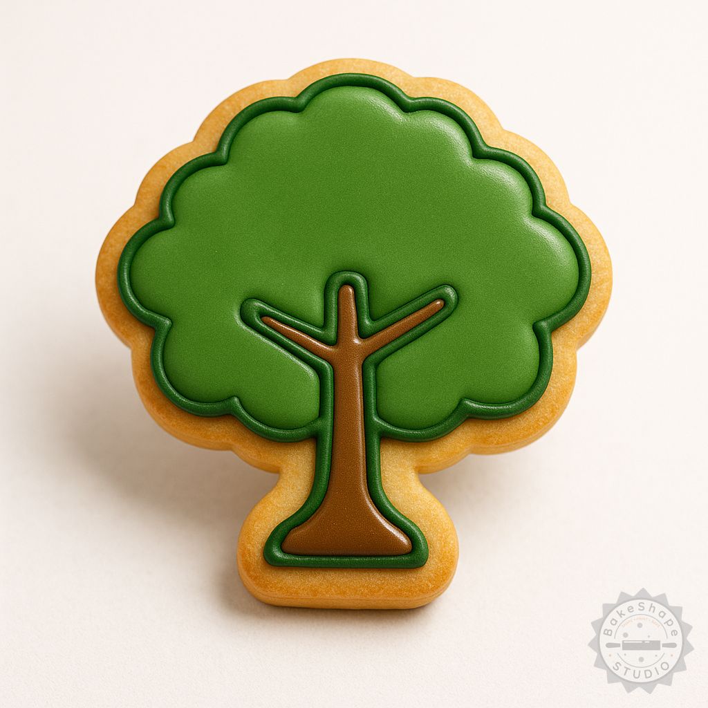 Tree shape cookie cutter and stamp STL set for 3D printing in small, medium, and large sizes for baking and fondant