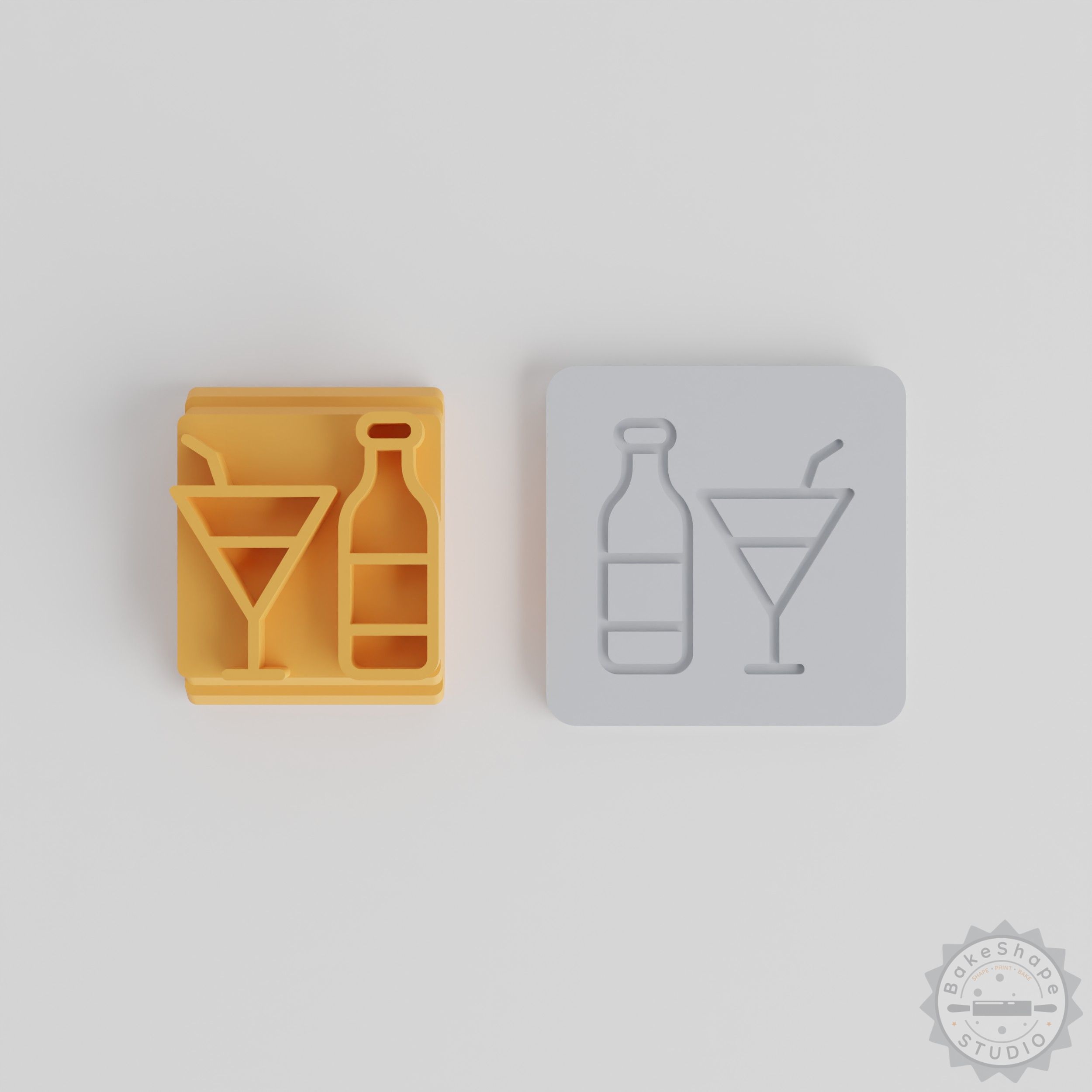 Stamp Tile Set, 5 Alcohol Motif Designs for Clay, Cookies, Fondant, Soft Materials
