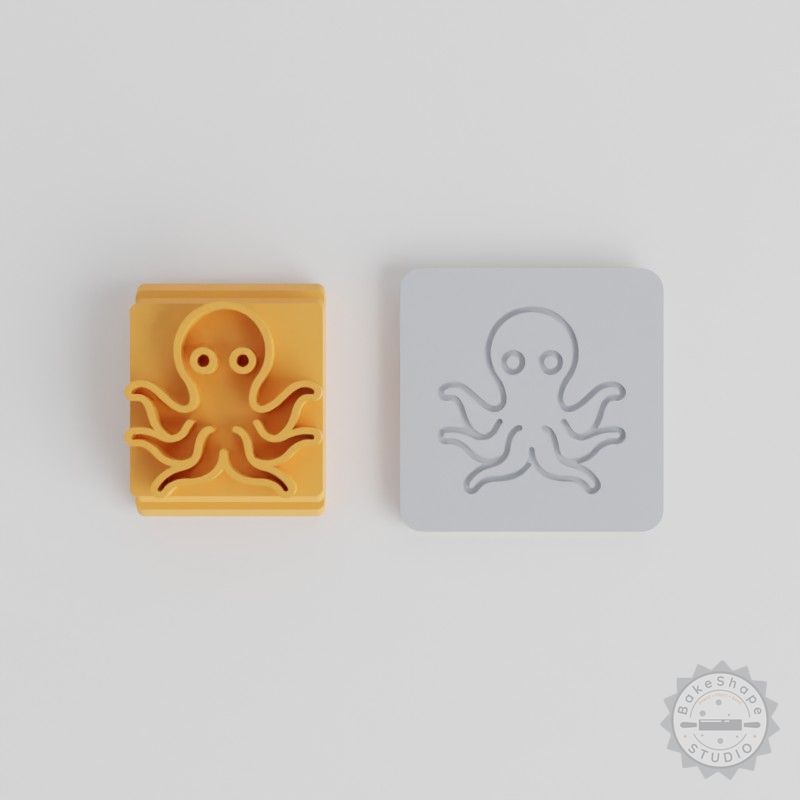 Octopus Stamp Tile Set, 5 Motif Sizes for Clay, Fondant, and Cookies, Ocean Creature Design